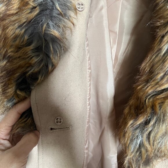 Moda International Victoria's Secret Tan Faux Fur Trim Longline Wool Peacoat XL - Picture 7 of 13